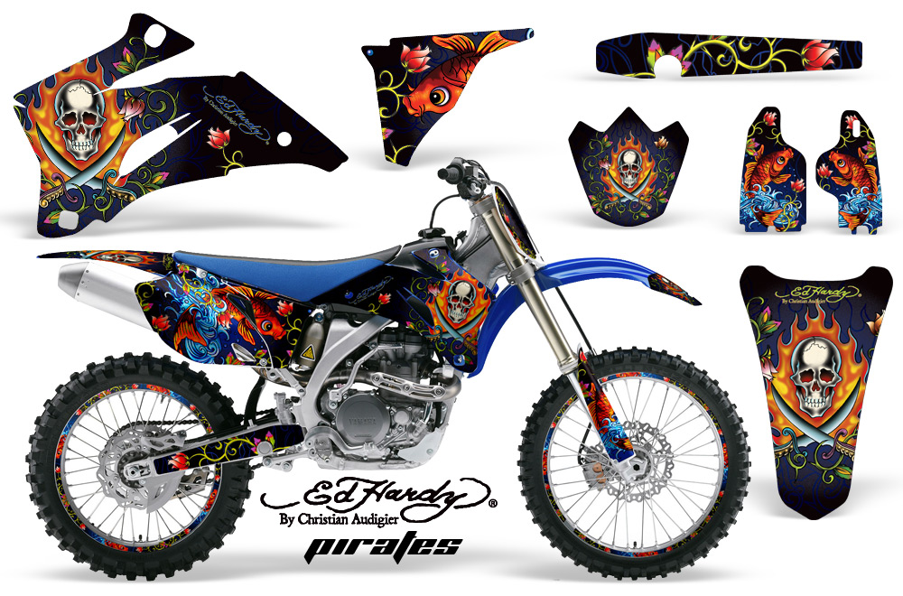 Yamaha YZ 250F 450F 02-09 Graphics Kit Ed Hardy Pirates Blue NPs